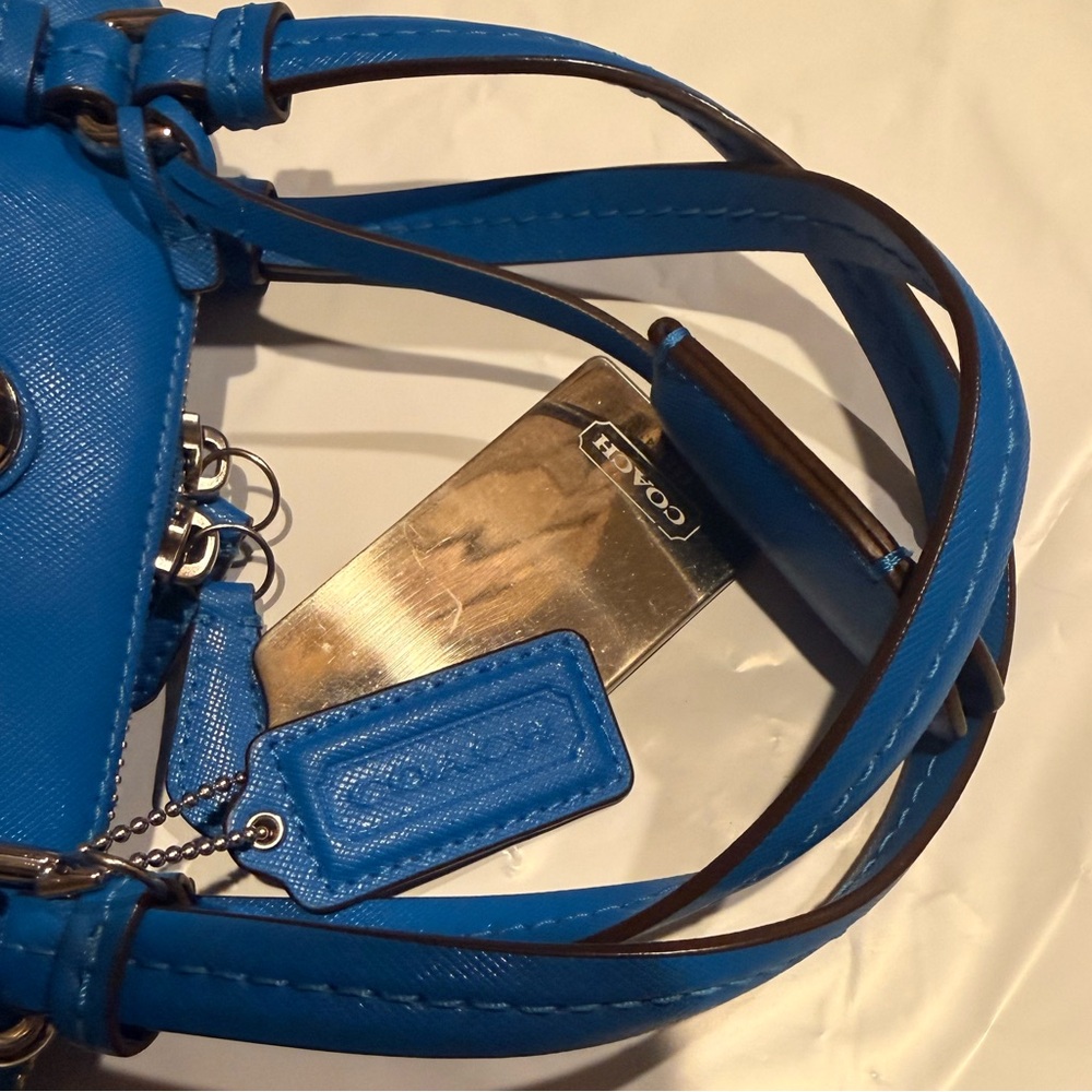 Coach Peyton Leather Cora Domed Satchel in blue saffiano leather - Picture 15 of 17
